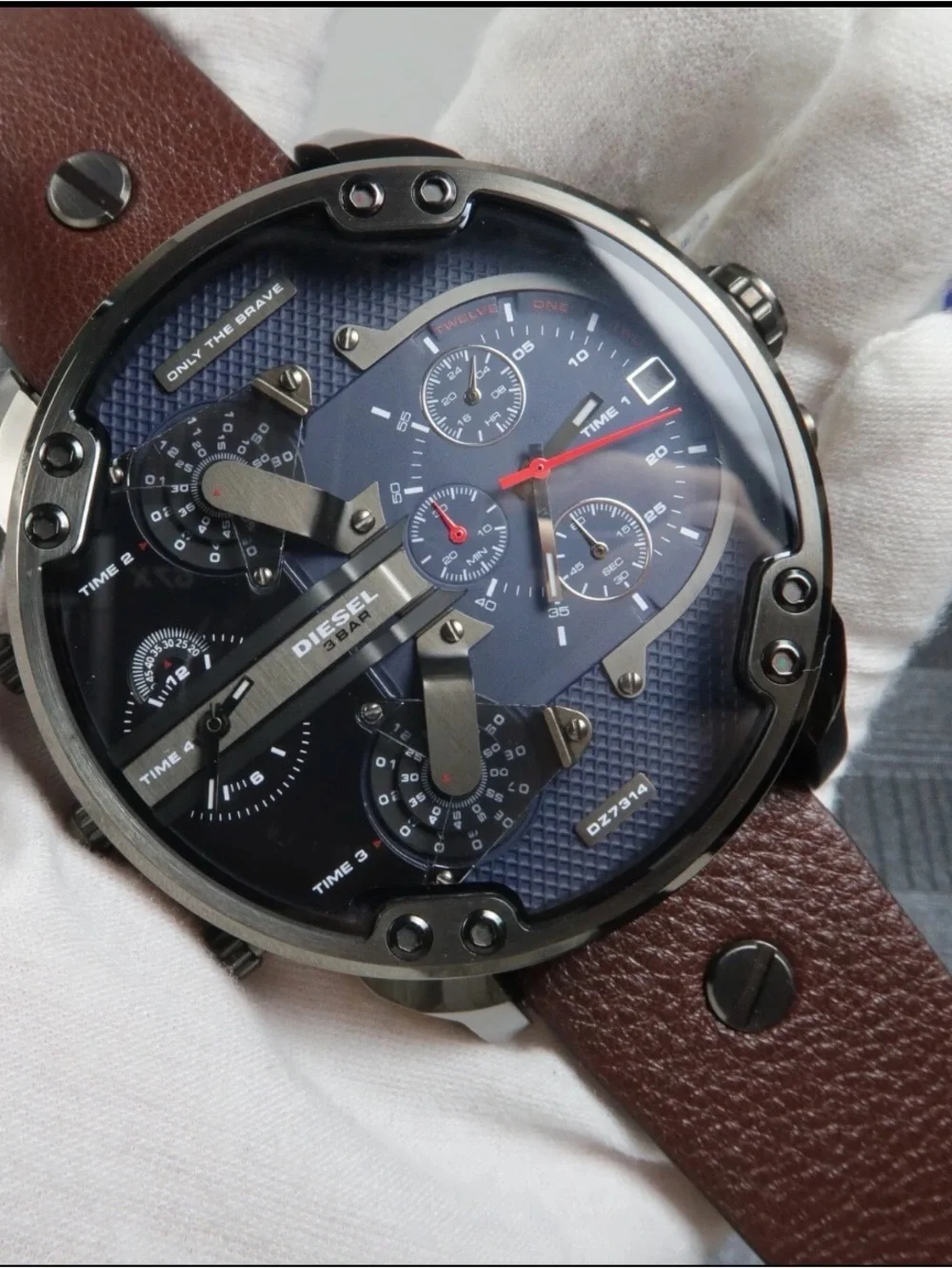 Diesel DZ7314 Mr.Daddy 2.0 Navy Blue Dual Time Dial Brown Leather Men's Watch